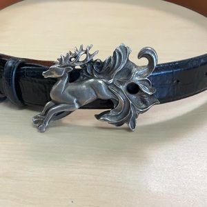 Wathne pewter STAG belt,  leather
